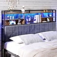 thumbnail image 1 of Headboard with 3-Tier Storage Shelves, Velvet Upholstered Head Board with 2 Outlets, USB Ports & LED Light, Soft Backrest for King Size Bed Rustic Brown and Black BH19401B, 1 of 16