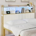 thumbnail image 1 of Headboard with 3-Tier Storage Shelves, Velvet Upholstered Head Board with 2 Outlets, USB Ports & LED Light, Soft Backrest for King Size Bed White and Gold BH19403A, 1 of 9