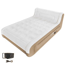 Headboard Air Mattress with Built in Pump,Rechargeable USB-C Electric Pump,Portable 18"Inflatable Mattress for Home,Travel and Guest(Khaki)