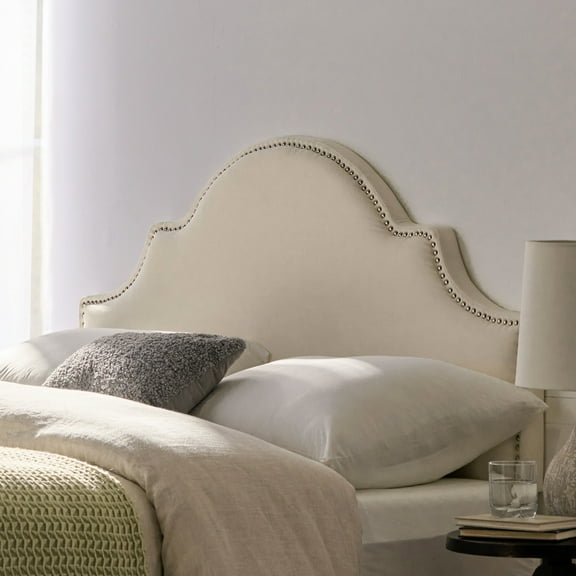 Headboard For Queen & Full Sized Beds, , Gracefully Arched Silhouette, Studded Border, Adjustable Legs Comfort And Style - Upholstery With Feet