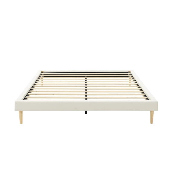Headboard-Free King Size Wood Slat Platform Bed Frame,White
