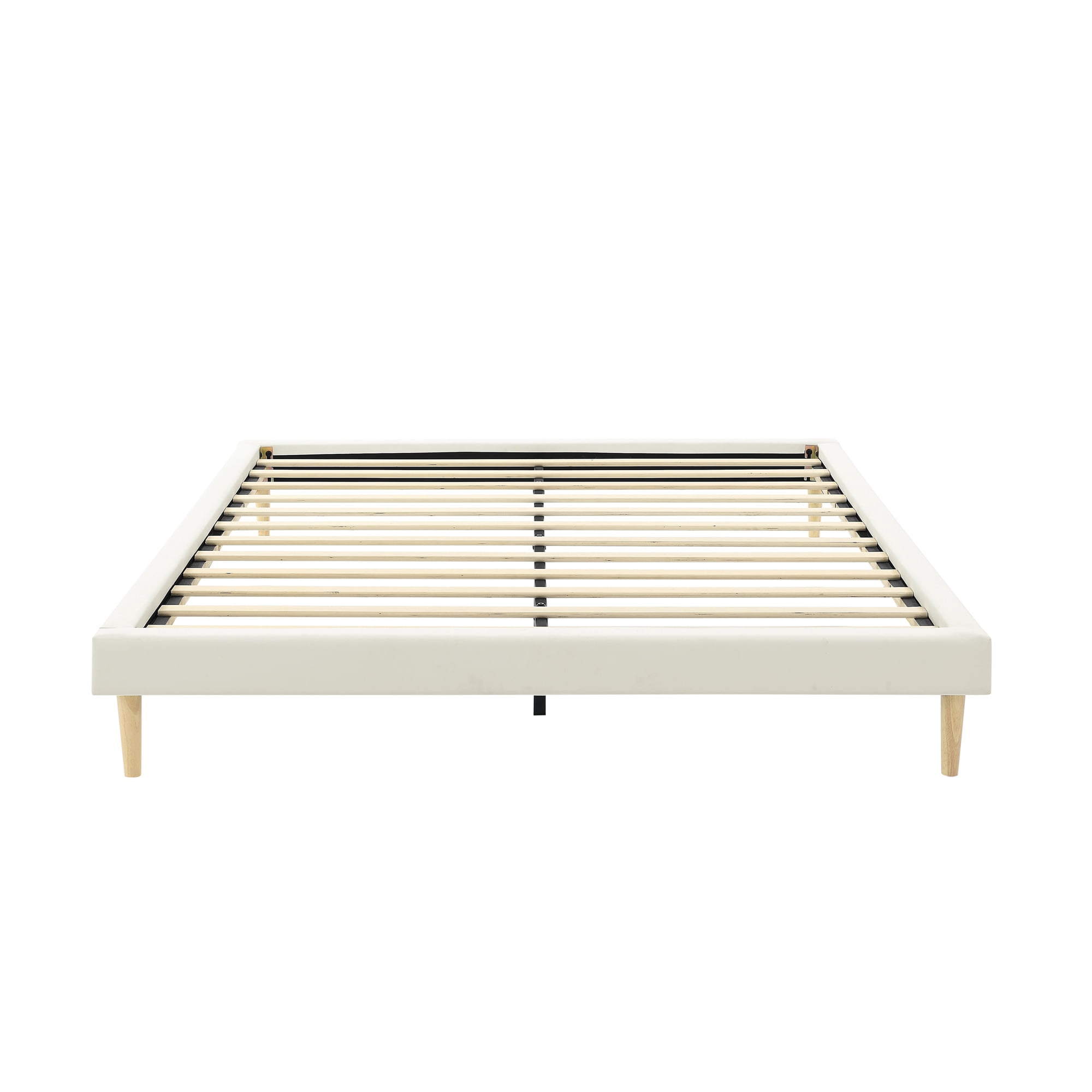 Headboard-Free Queen Platform Bed Frame with Solid Wood Slat Support, Waterproof Faux Leather Bed Base Fits 8-14 Inch Mattress, Easy 30-Min Assembly No Box Spring Required