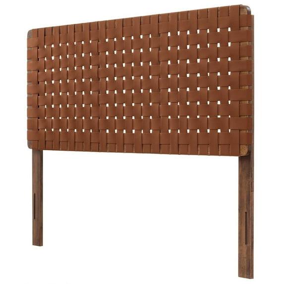 Headboard, Full Size, Walnut Brown, Vegan Leather, Bedroom, Modern Contemporary HB36759