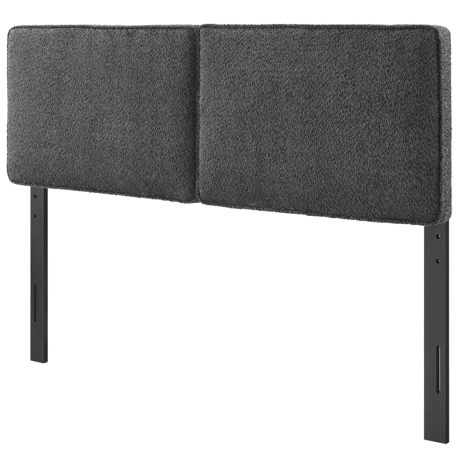 Lindee Slate Boucle Upholstered King Headboard with Wood Legs
