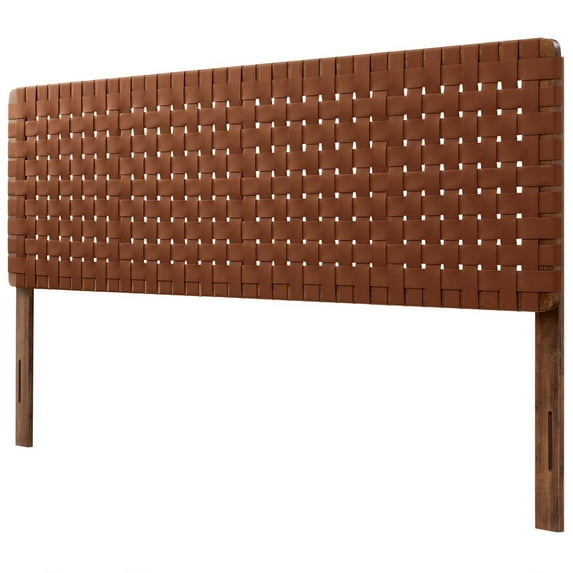 Headboard, King Size, Walnut Brown, Vegan Leather, Bedroom, Modern Contemporary HB36775