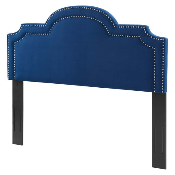 Headboard, Nailhead, King California Size, Blue Navy, Velvet, Modern Contemporary, Mid Century Bedroom Master Guest Suite Room