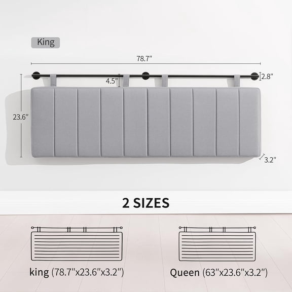 Headboard Only, Wall Mounted Hanging Upholstered Bed Board, Modern Vertical Channel Design of Fine Linen, Elegant Fluted Headboard for Bedroom