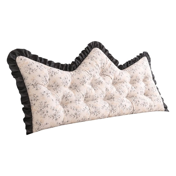 Headboard Pillow Bed Backrest Cushion With Tufted Ruffled Edge For Bedroom Reading Support(White-47.24"×21.65")