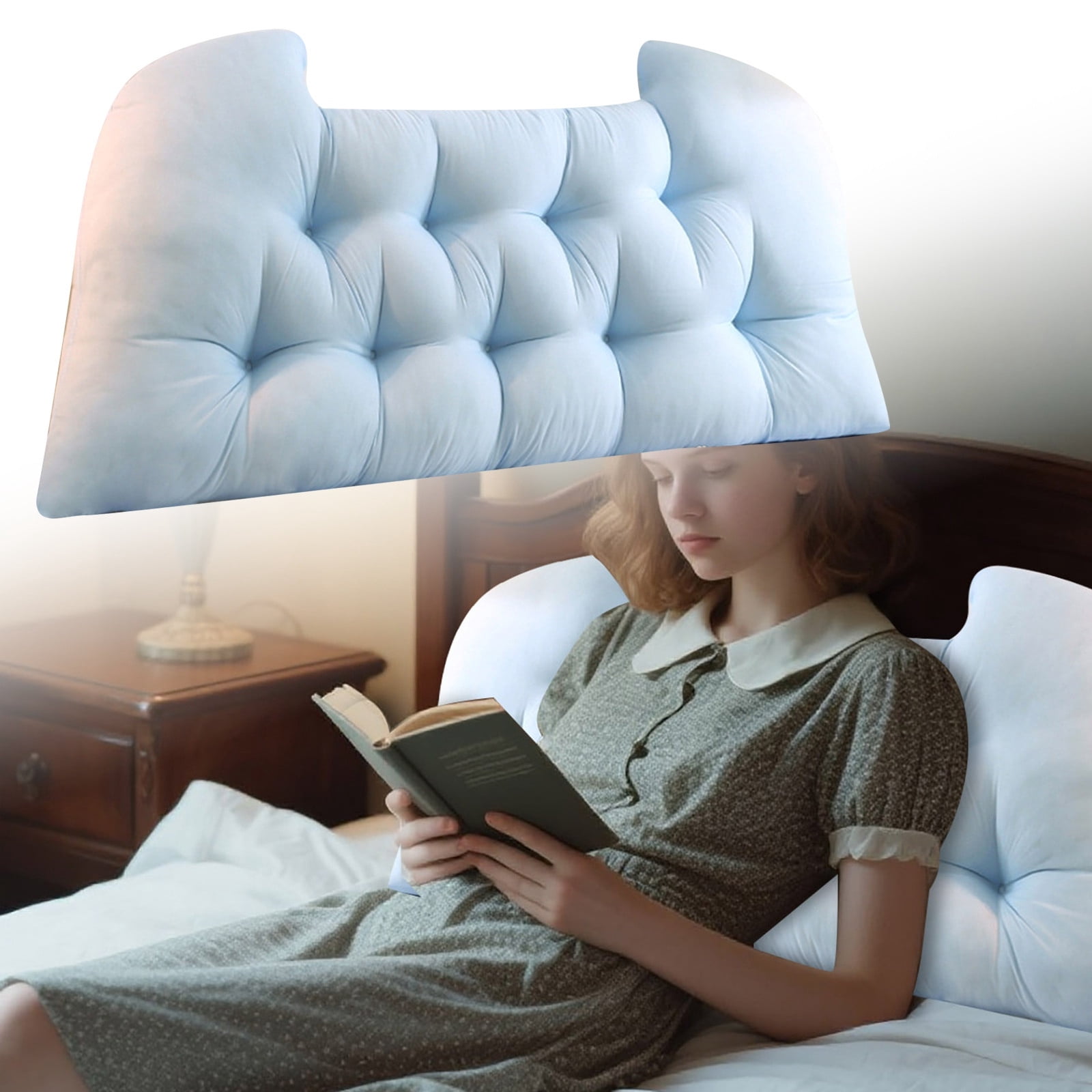 Headboard Pillow for Bed, Large Reading Backrest Pillow with Washable Cover - Support Cushion for Sofa, Bed, Couch - Full Size Bolster Wedge Pillow with Cotton Fill