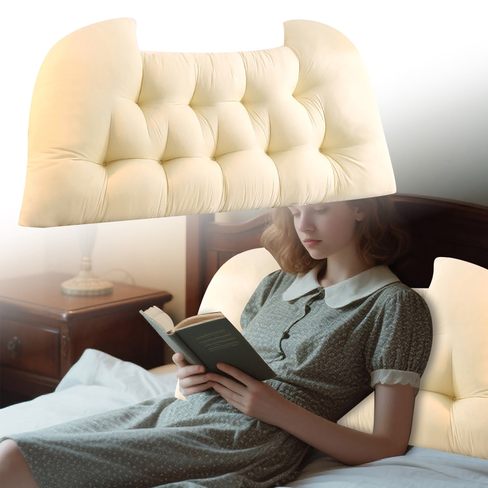 Headboard Pillow for Bed, Large Reading Backrest Pillow with Washable Cover - Support Cushion for Sofa, Bed, Couch - King Size Bolster Wedge Pillow with Cotton Fill