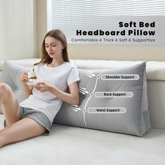 Headboard Pillow for Bed,Triangular Wedge Pillow Headboard Soft Support While Reading and Resting,Bed Bolster Cushion Headboard with Removable Cover,Chalk Grey,Queen (59"x8"x20")
