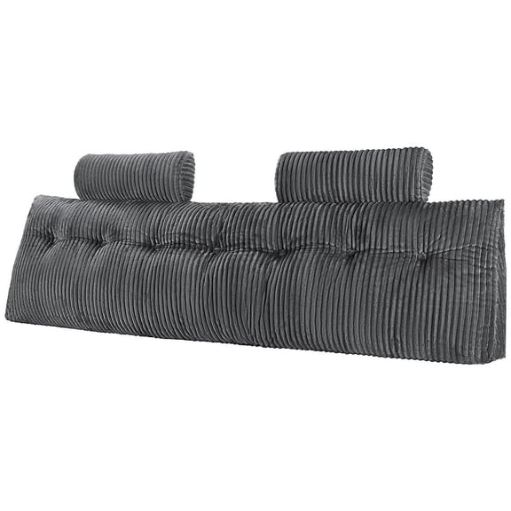 King Size Headboard Pillow Wedge with Pockets & Headrests - Reading, Gaming, Bed Rest - Washable Flannel, Grey