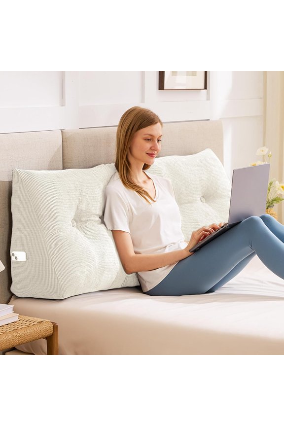 Headboard Pillow King, Triangle Bed Wedge Pillow for Headboard, Backrest Pillow for Sitting up, Reading, Working, Headboard Daybed Pillow with Removable Cover for Bed, Dorm Sofa, Beige