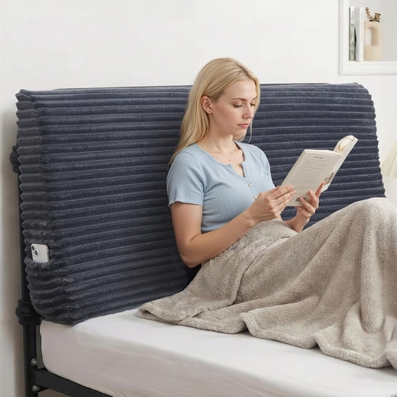 Headboard Pillow Queen,60"x24"x8" Large Bed Wedge Backrest Cushion with Ergonomic Soft Foam Support and Removable Cover,Ideal for Reading/Sitting/Working in Daybed,RV Camping,Dorm,Grey
