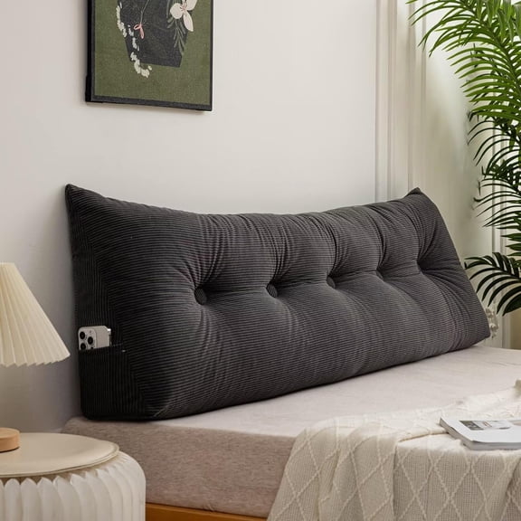 Headboard Pillow Queen, Triangle Pillows for Headboard, Head Board Backrest Wedge Pillow for Reading Sitting Working, Daybed Pillows with Removable Cover for Bed Dorm Sofa, Dark Grey