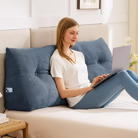 Headboard Pillow Queen, Triangle Pillows for Headboard, Head Board Backrest Wedge Pillow for Reading Sitting Working, Daybed Pillows with Removable Cover for Bed Dorm Sofa, Navy Blue