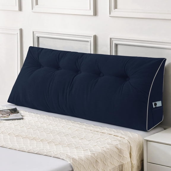 Headboard Pillow Queen, Wedge Pillow Headboard for Sitting Up in Bed, Back-Rest Support Triangular Cushion for Reading - Features Removable Washable Cover, Navy