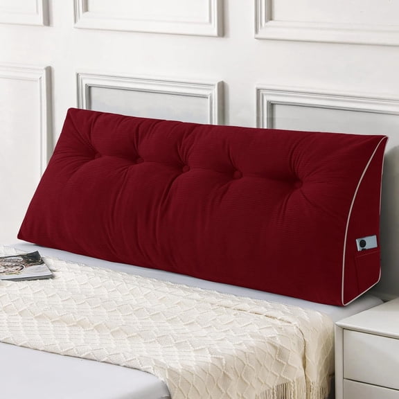 Headboard Pillow Queen, Wedge Pillow Headboard for Sitting Up in Bed, Back-Rest Support Triangular Cushion for Reading - Features Removable Washable Cover, Wine