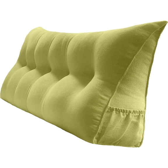 Headboard Pillow-Queen Wedge Support Large Bolster Cushion Headboard Backrest Pillow with Removable Cover and Two Large Side Pockets(Lime, Queen: 59 x 8 x 20 inches)