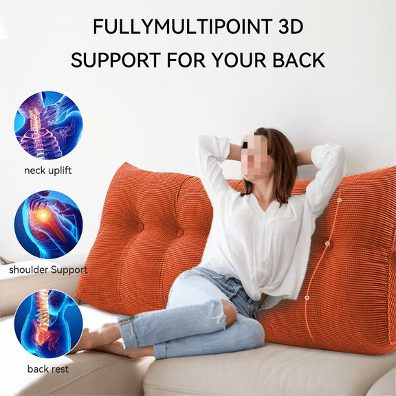 Headboard Pillow Triangular Wedge Pillow Large Bed Rest Reading Pillow Backrest Pillow with Side Pockets Wedge Pillow Twin Daybed Pillows Orange 39"x20"x8"$$Office