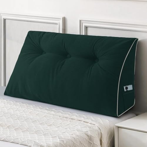 Headboard Pillow Twin/Twin XL, Wedge Pillow Headboard for Dorm, Triangular Daybed Backrest Cushion for Sitting or Reading in Bed, with Removable Washable Cover, Green