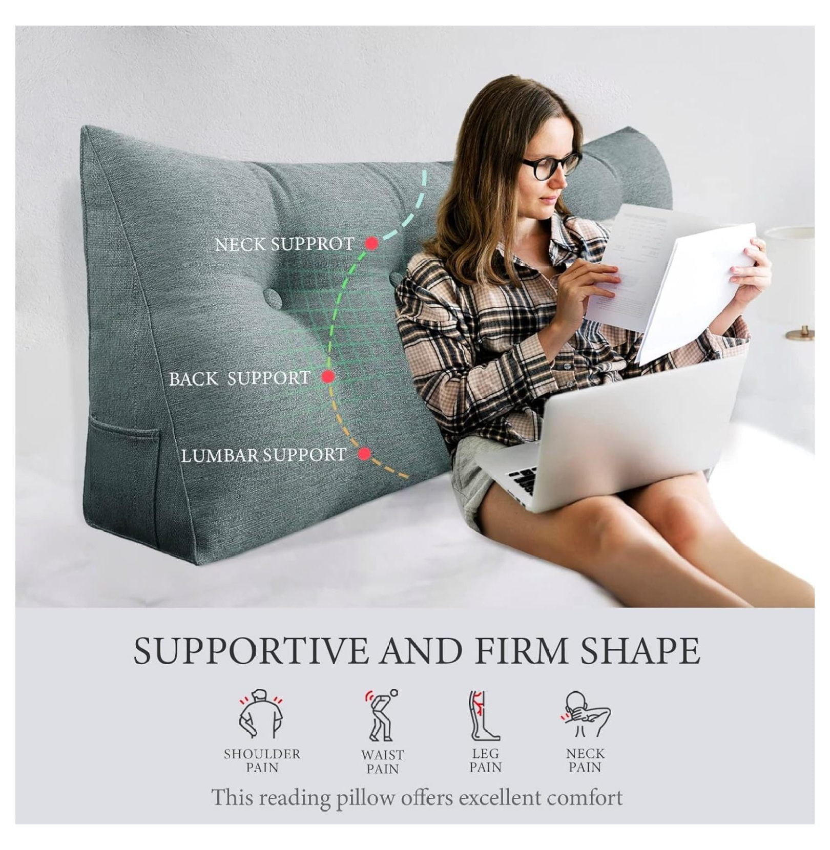 Headboard Pillow Wedge Full Size Large Bolster Pillow for Bed Triangle