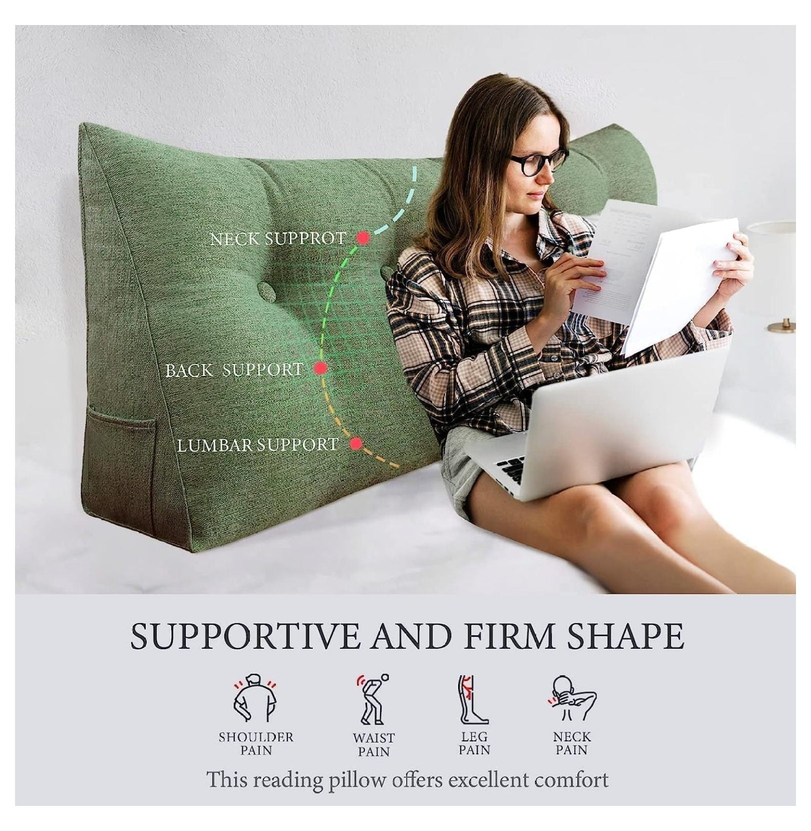 Headboard Pillow Wedge King Size Large Bolster Pillow for Bed Triangle Reading Pillow Back