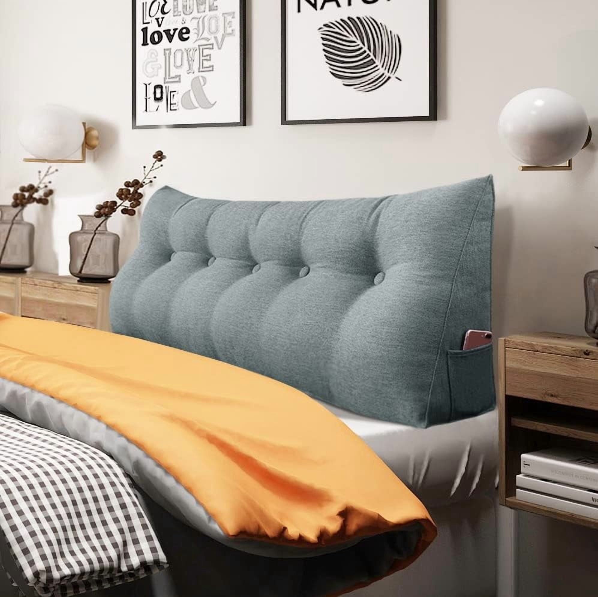 Large Flannel Headboard Pillow Wedge | Long Backrest Cushion For Bed | Sitting Up Support Pillow With Pockets - View #12