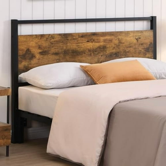 Headboard for Queen Size Bed, Adjustable Height Headboard with 2 Shelves Storage, Wooden Head Board with Charging Station and Matel Frame for Different Beds, Easy Assembly (Queen)