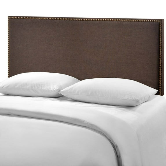 Headboard, Queen Size, Rivet Nailhead, Dark Brown, Fabric, Bedroom, Modern Contemporary HB34997