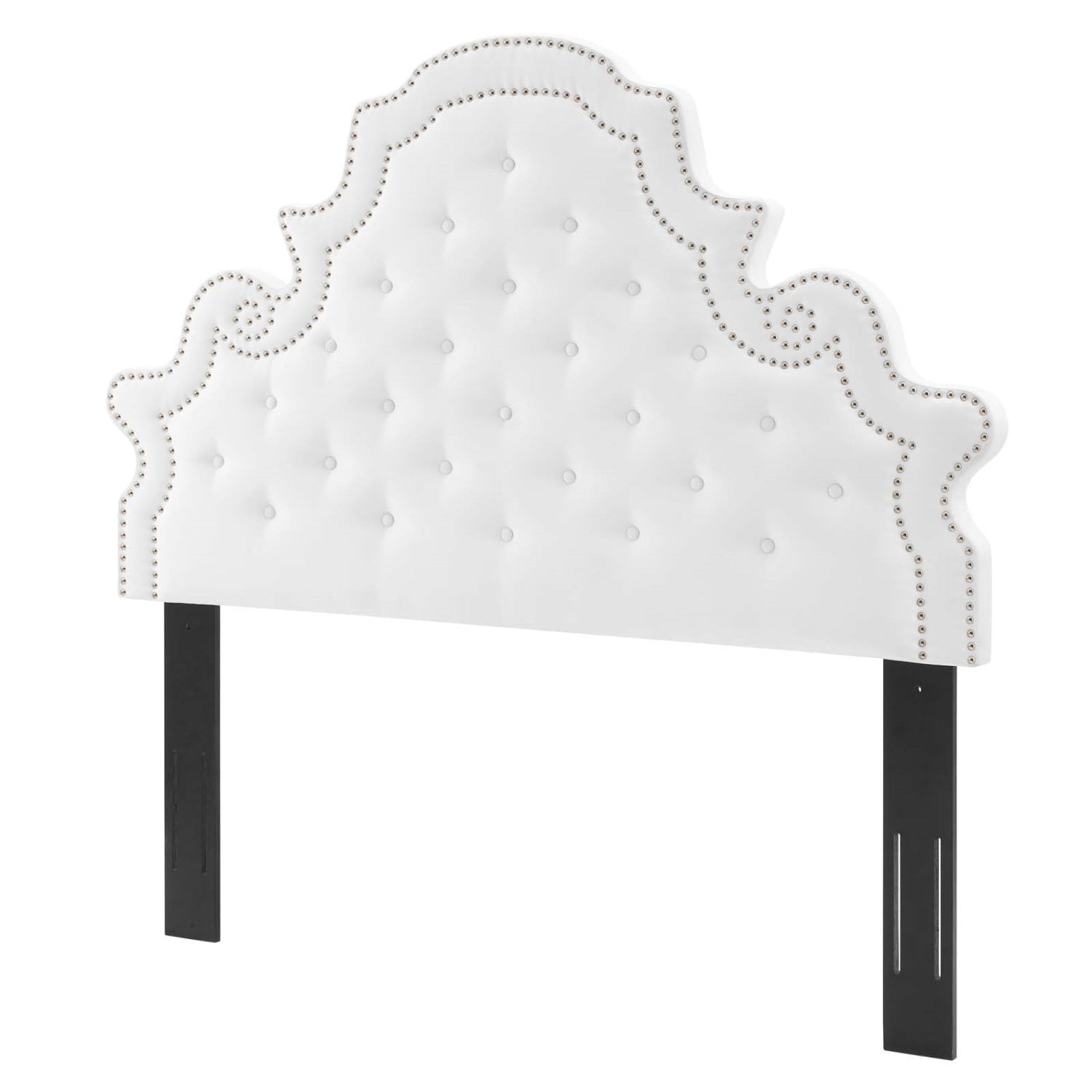 Headboard, Rivet Nailhead, Tufted, Full Queen, White, Velvet