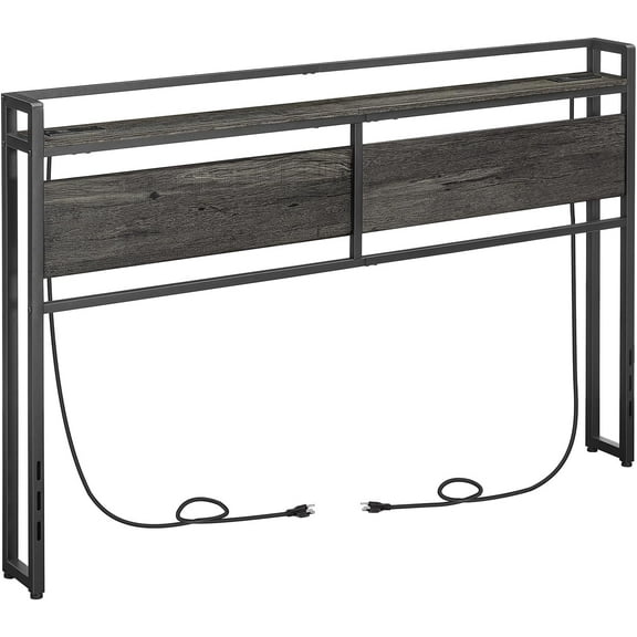 Headboard Size, Headboard with 2 Outlets and 4 USB Ports, Adjustable Height, Storage Rack, Sturdy and , Easy Assembly, Charcoal Gray and Black