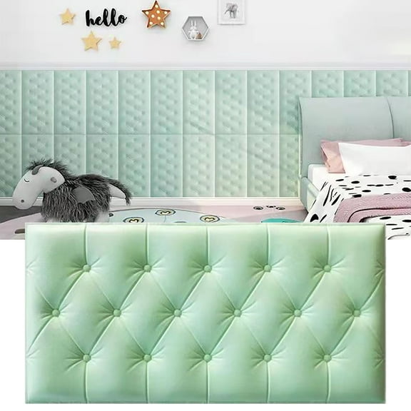 Headboard Sticker,Anti-Collision Wall Padded, 3d Anti-Collision Wall Padding, Peel And Stick Headboard Self Adhesive Upholstered Headboard Panels Decor For Nursery Bedroom Pink 27.56x13.79,Green