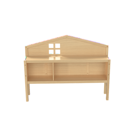 42.91" Natural Wood Montessori Headboard with Storage, Full-Size Bed Headboard with Chalkboard Back (55.79"W X 11.81"D)