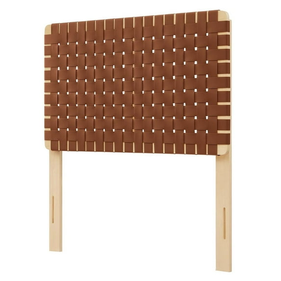 Headboard, Twin Size, Brown Natural, Vegan Leather, Bedroom, Modern Contemporary HB36749
