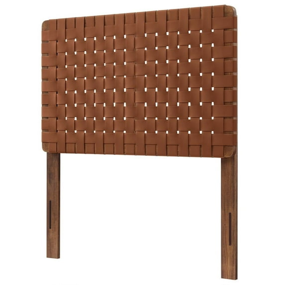 Headboard, Twin Size, Walnut Brown, Vegan Leather, Bedroom, Modern Contemporary HB36751