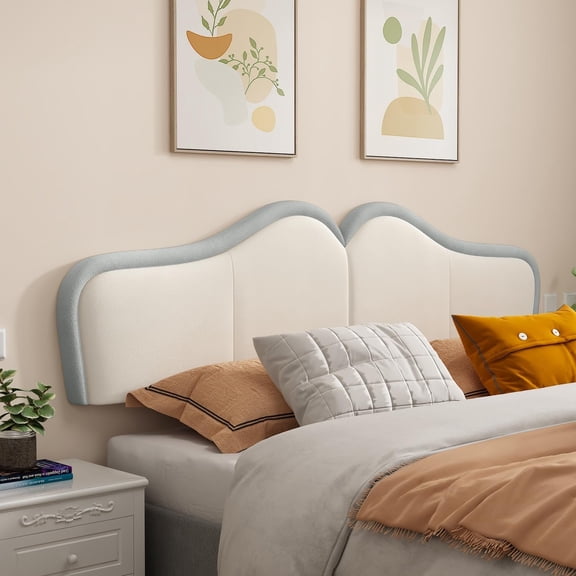 Headboard,Upholstered Headboards Bed Board Modern Wave Shaped Wall Mount Bed Headboard for Stylish Bedroom Decor(,Beige+Light Blue)