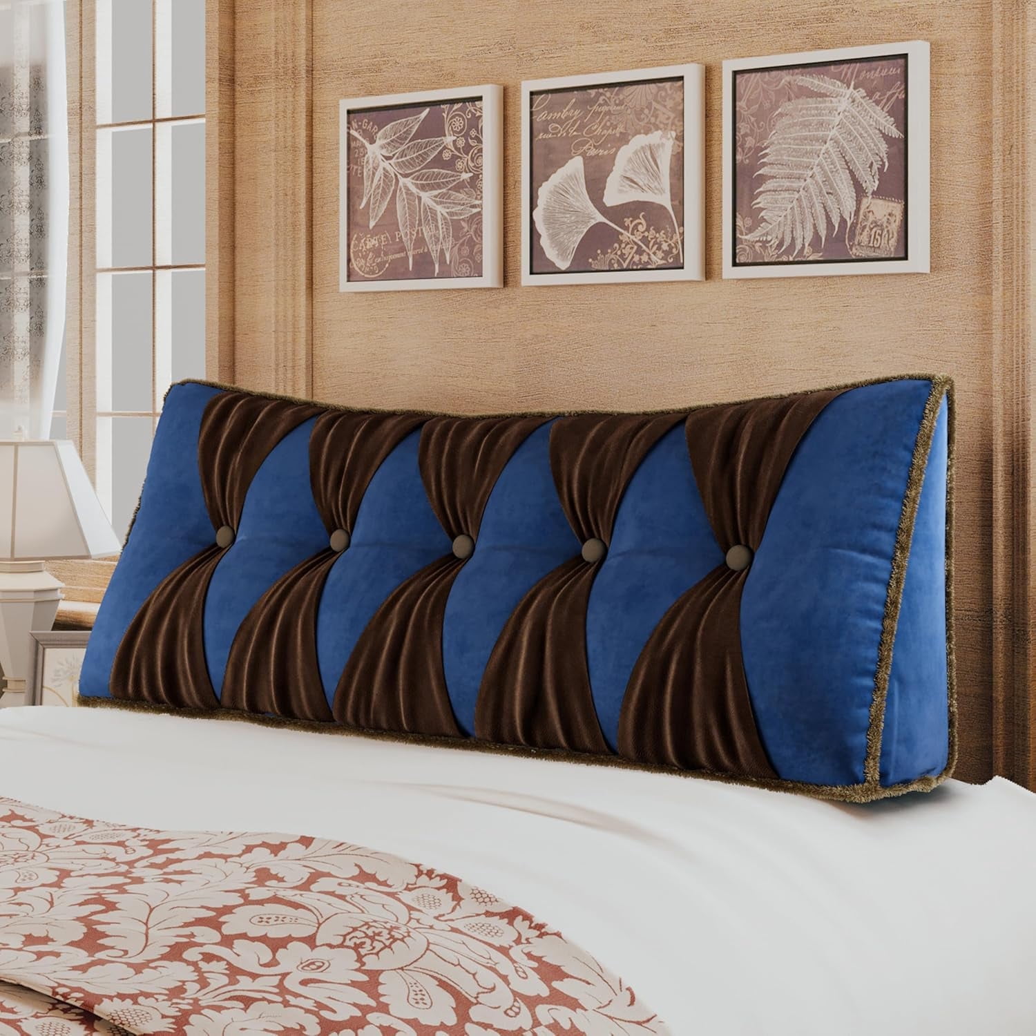 Headboard Wedge Pillow Bed Wedge Pillow for Headboard Bolster for Bed Back Pillows for Sitting in Bed with Removable Velvet Cover (Blue, Queen)