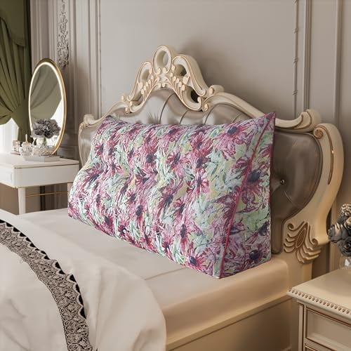 Headboard Wedge Pillow King Large Triangle Reading Pillow for Sitting up in Bed Daybed Bolster Pillow Backrest Support Pink Pattern Cushion$$Bedding