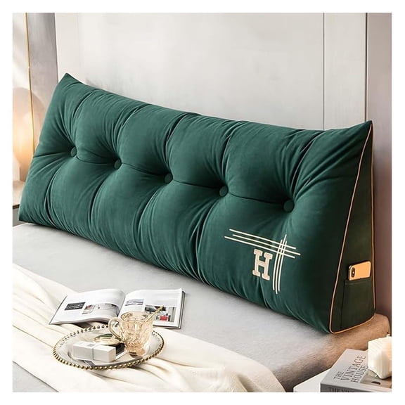 Headboard Wedge Pillow King, Large Triangular Pillow for Sitting in Bed, Positioning Support Bed Rest Reading Pillows with Removable Cover, Backrest Bolster Pillows for Dorm, Dark Green