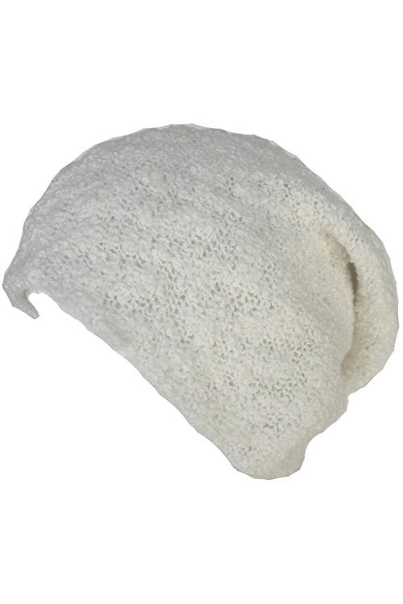 Popcorn Texture Slouch Knit Beanie (White)