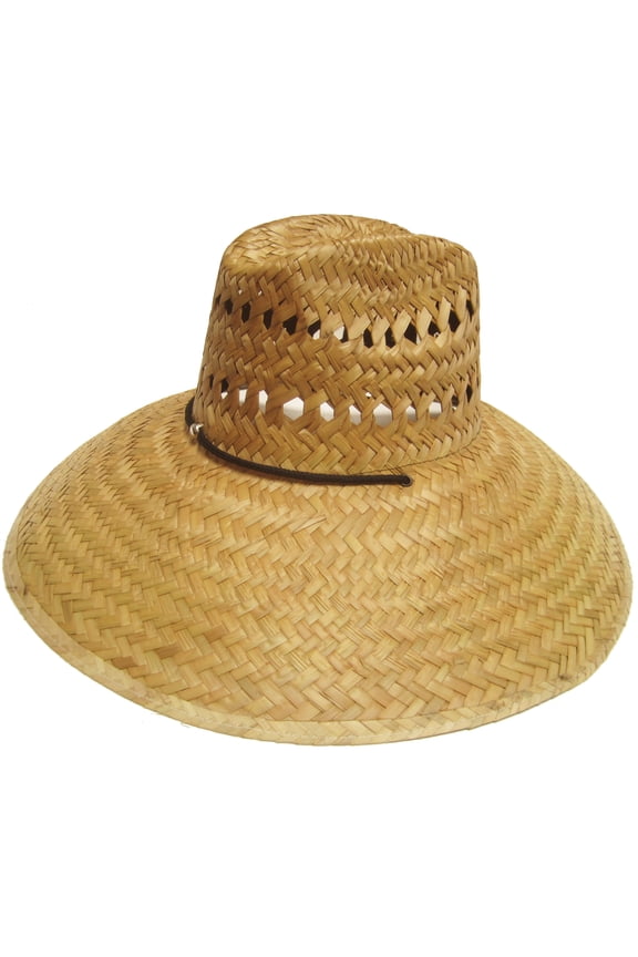 Wide Brim Lifeguard Hat Mexican Straw Beach Sun Summer Surf Safari (Medium, Brown / Self Bound)