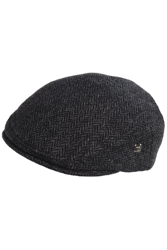 Wool Tweed Ivy Scally Cap Black Herringbone (Medium)