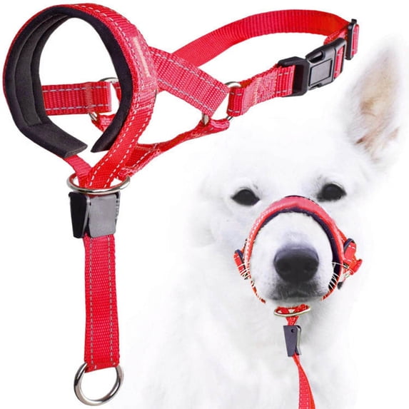 Headcollar, Dog Head Halter with Safety Strap, Nylon Material with Metal Buckle, Head Harness Stops Dog Pulling (Red, XL)