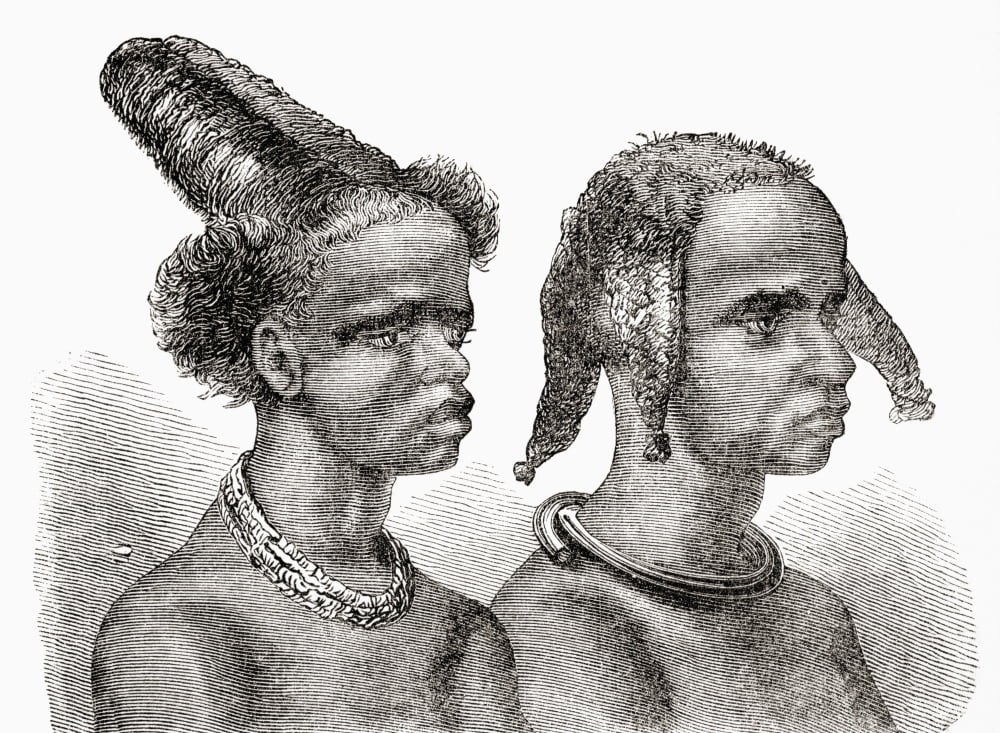 Headdresses Of South African Native Women In The 19Th Century From Africa By Keith Johnston Published 1884 Canvas Art - Ken Welsh Design Pics (17 x 12)