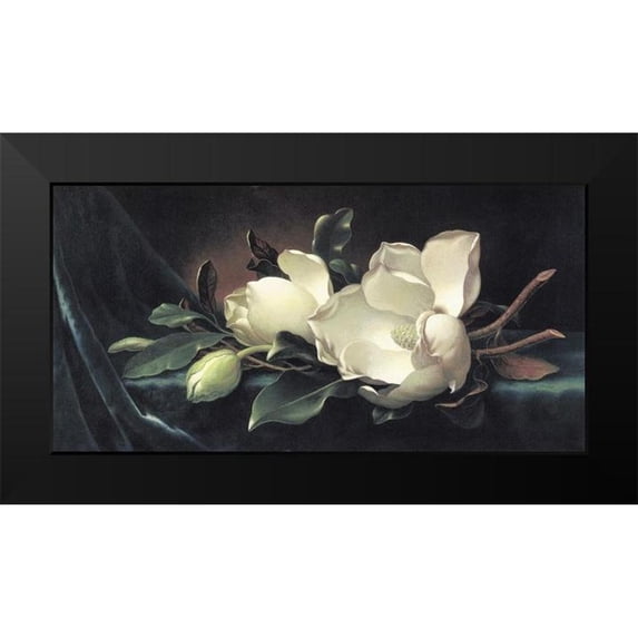 Heade, Martin Johnson 24x14 Black Modern Framed Museum Art Print Titled - Magnolia Blossom On Blue Velvet
