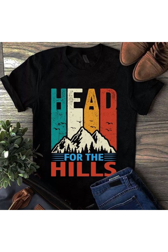 Headed for the Hills Mountain Camping Hiking Adventure Retro Unisex T-Shirt, up to size 5XL