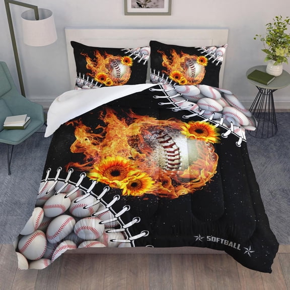 Headgear Soccer Comforter Set Full Size Fire Galaxy Soccer Ball Boys Bedding Set Soccer Sports Theme Bed in a Bag Goal Time Style Duvet Set 1 Quilt and 2 Pillowcases 3 PCS Soft microfiber