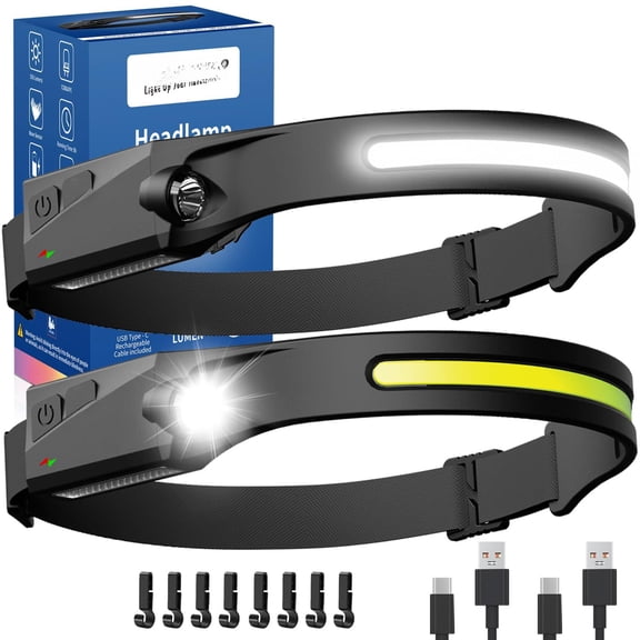 Headlamp 2 Pack Black Wide Beam Use For Camping Hiking Running Fishing Repair Work