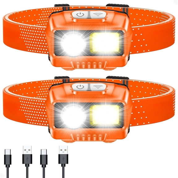 Headlamp,2000L Bright Headlight Flashlight with White&Red Light 2 - Motion Sensor,Dimmable Brightness,8 Modes,Spotlight&Floodlight,IPX5 for Camping-Orange